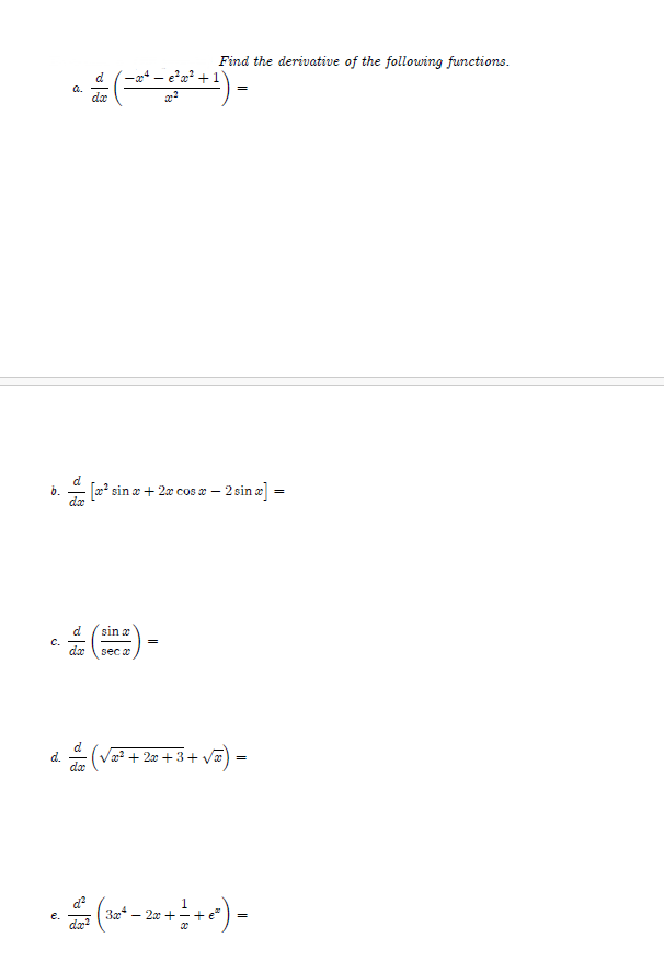 Solved Find the derivative of the following functions. a. | Chegg.com