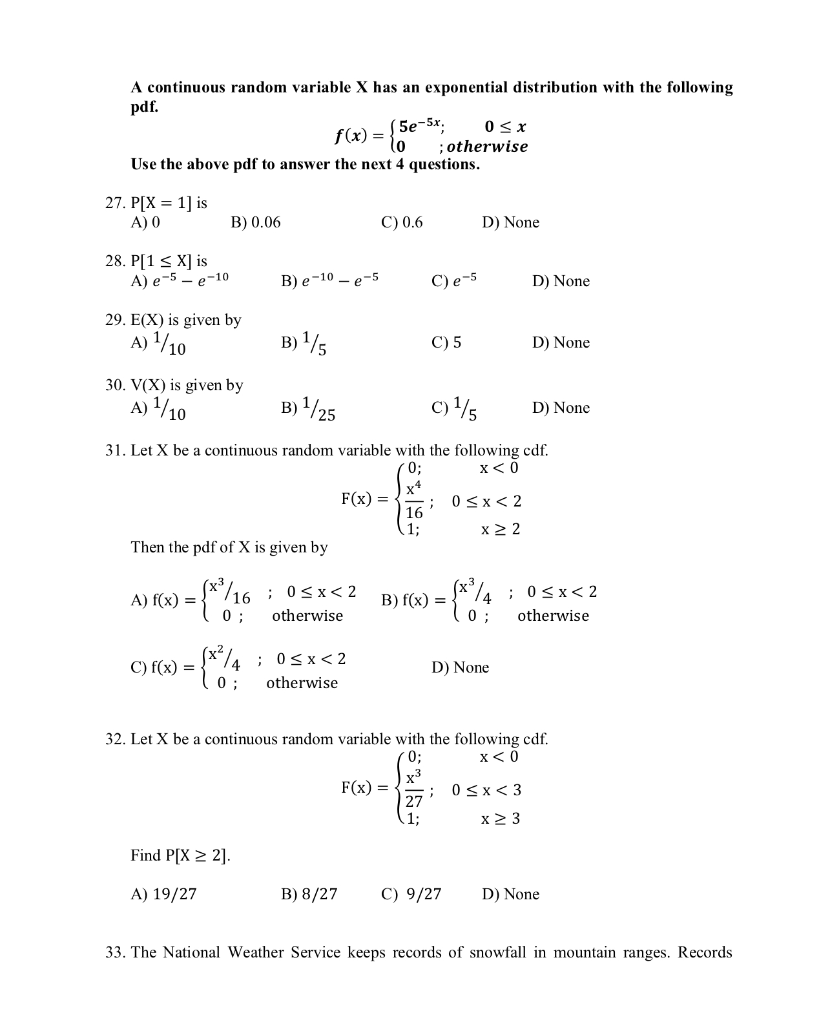 Solved A continuous random variable X has an exponential | Chegg.com