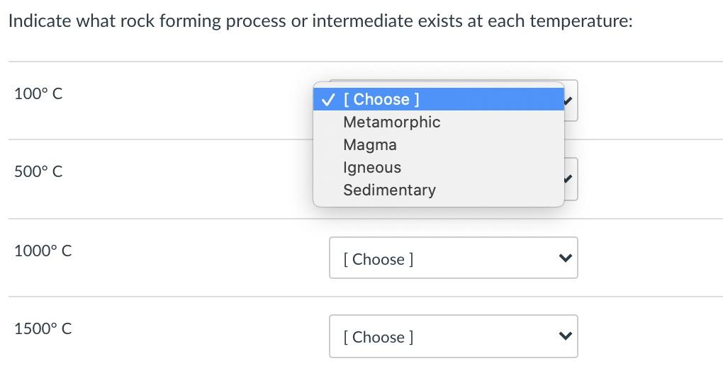 Solved Indicate what rock forming process or intermediate | Chegg.com