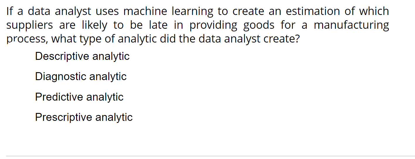 Solved If a data analyst uses machine learning to create an | Chegg.com