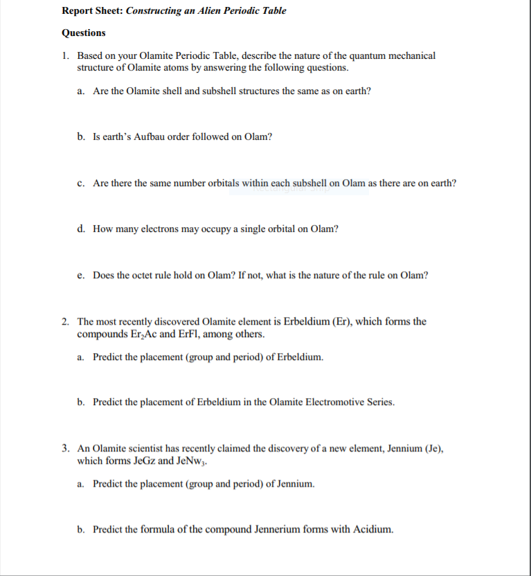 Alien Periodic Table Analysis Answer Key | Brokeasshome.com