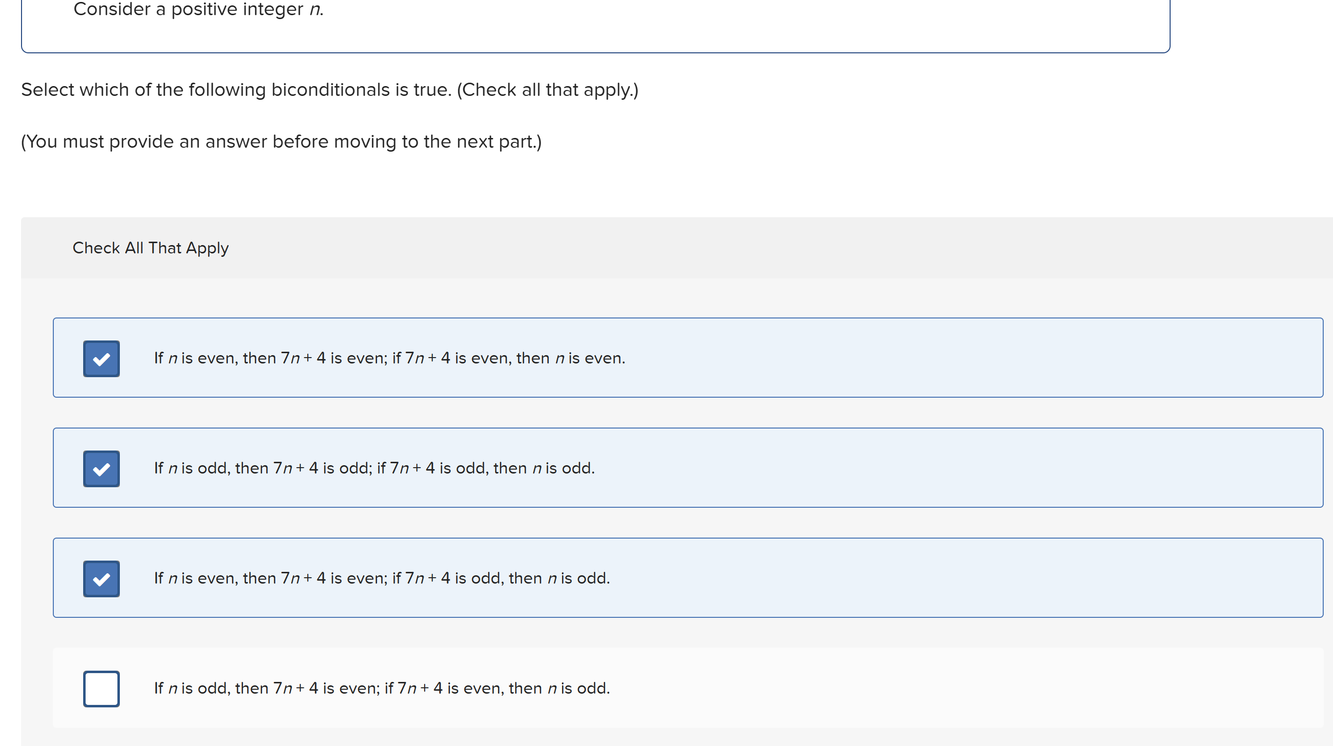 Solved Consider a positive integer n. Select which of the | Chegg.com