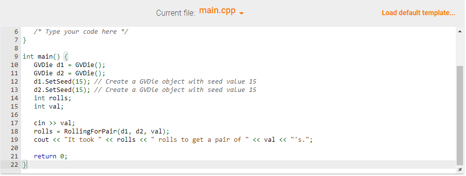 Solved Current file: main.cpp Load default template... | Chegg.com