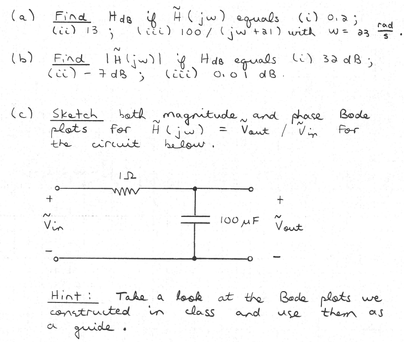 Solved (a) Find HdB if H(jw) equals (i) 0,2 ; (ii)