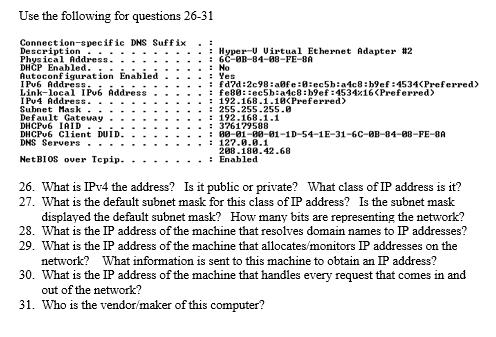 Solved Connection-specific DNS Suffix : : 26. What is IPv4 | Chegg.com