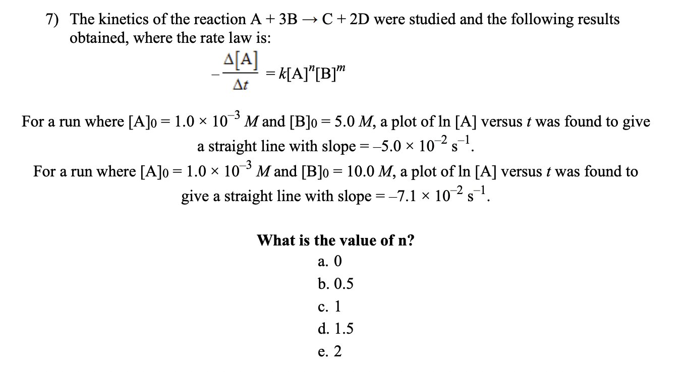 Solved 7) The Kinetics Of The Reaction A + 3B → C + 2D Were | Chegg.com