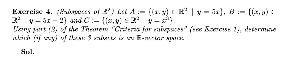 Solved Exercise 4. (Subspaces of R2 ) Let | Chegg.com