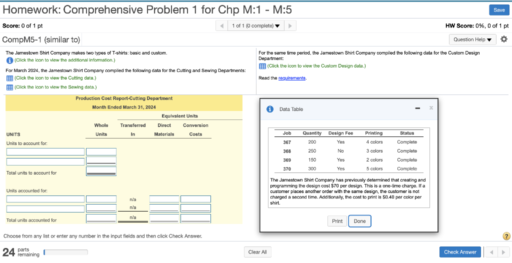 Solved Homework: Comprehensive Problem 1 for Chp M:1 - M:5 | Chegg.com