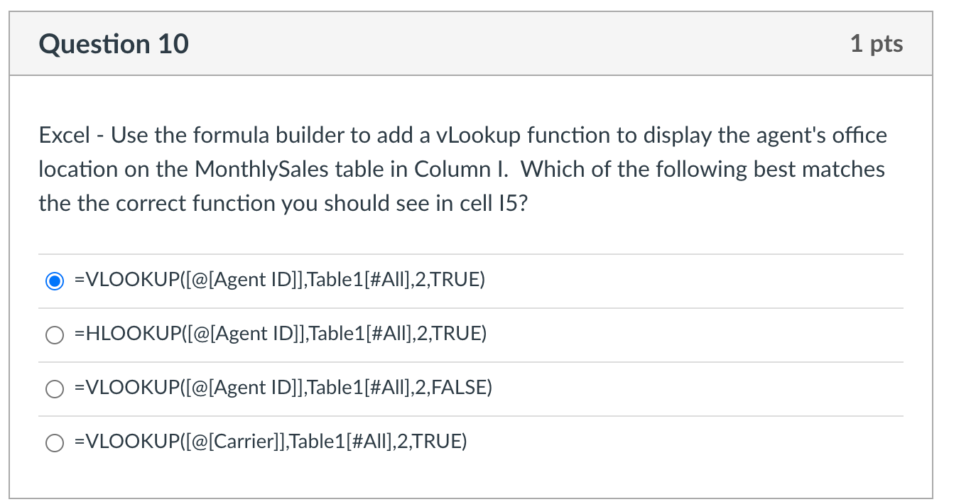 Solved Question 10 1 pts Excel - Use the formula builder to | Chegg.com