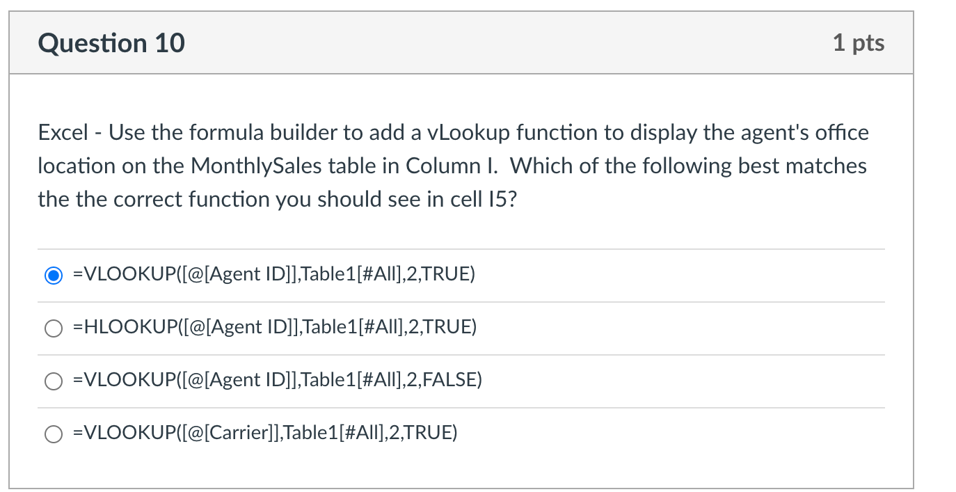 Solved Question 10 1 pts Excel - Use the formula builder to 