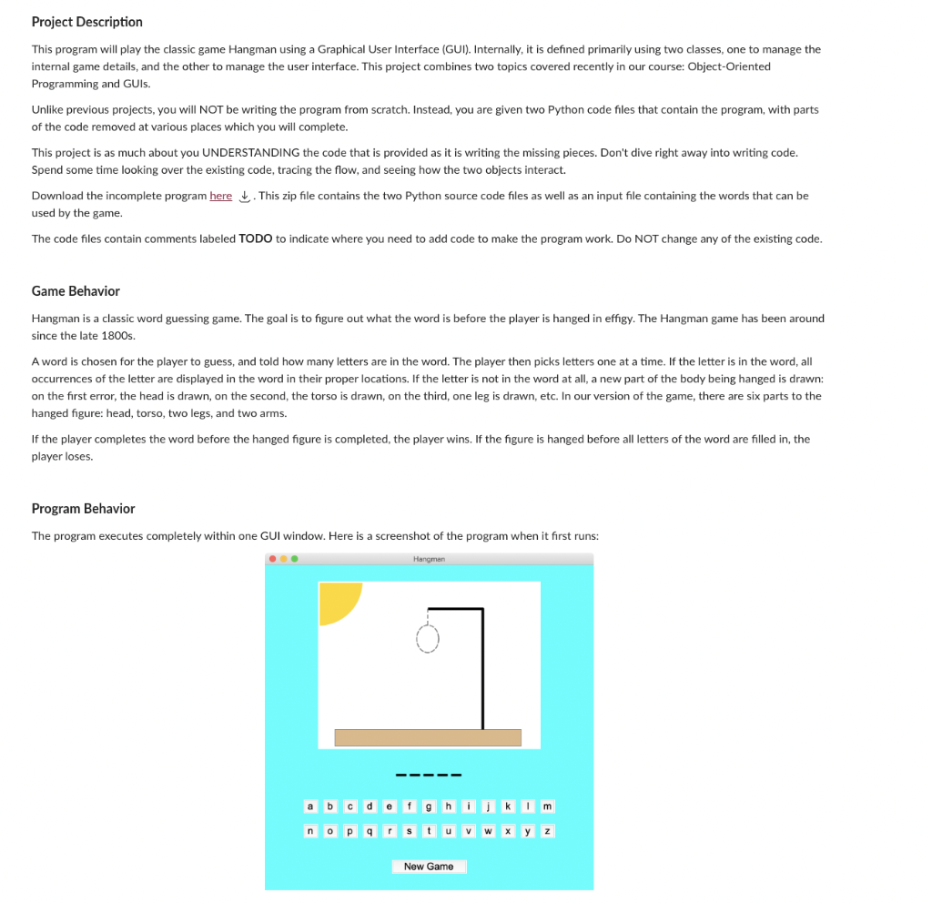 Solved Project Description This program will play the | Chegg.com