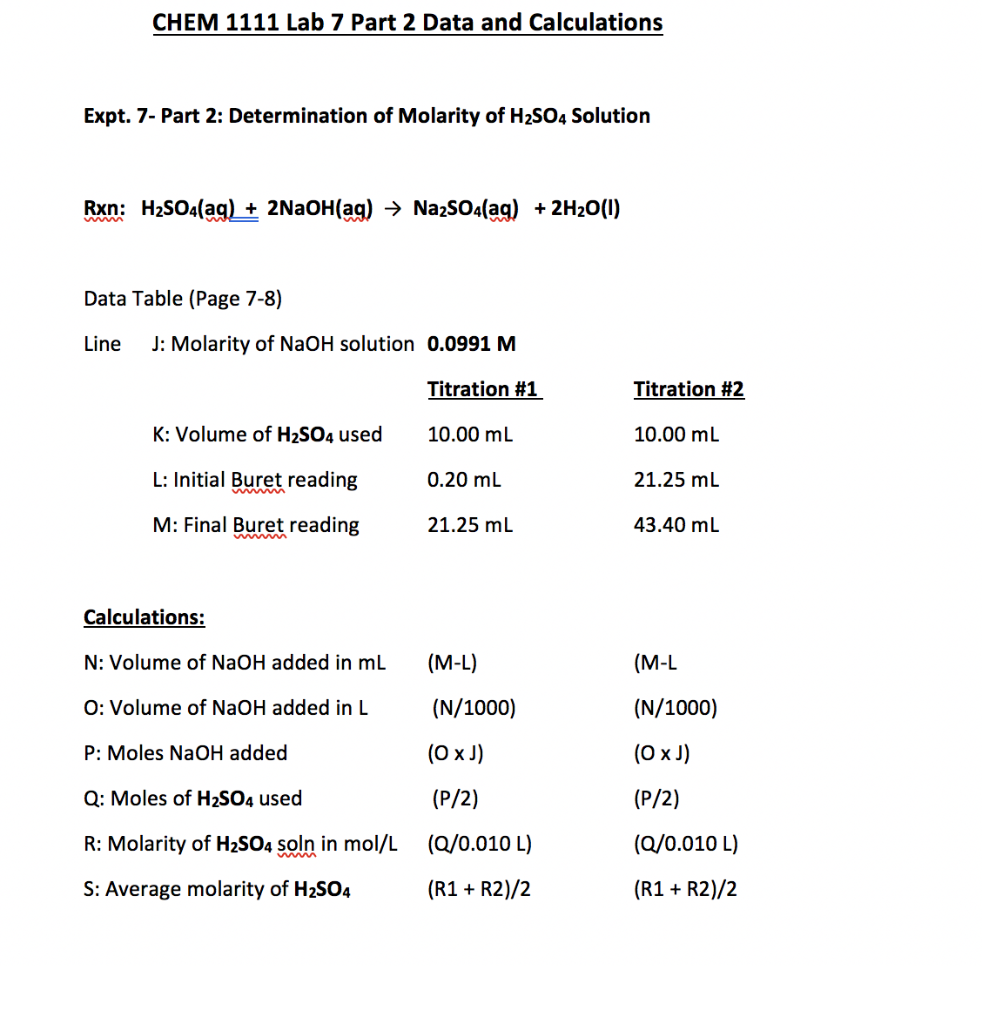 Solved CHEM 1111 Lab 7 Part 2 Data and Calculations Expt. 7- | Chegg.com