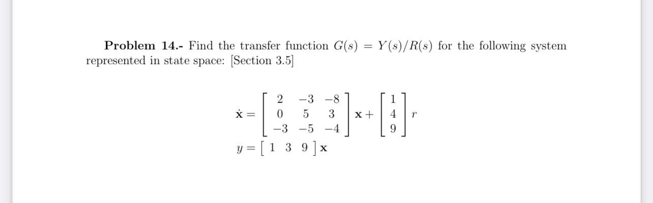 Solved Problem 14.- Find The Transfer Function | Chegg.com