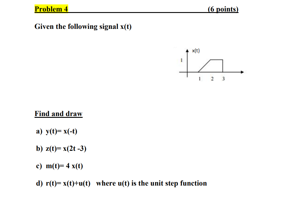 Solved Given The Following Signal X T Find And Draw A Y Chegg Com