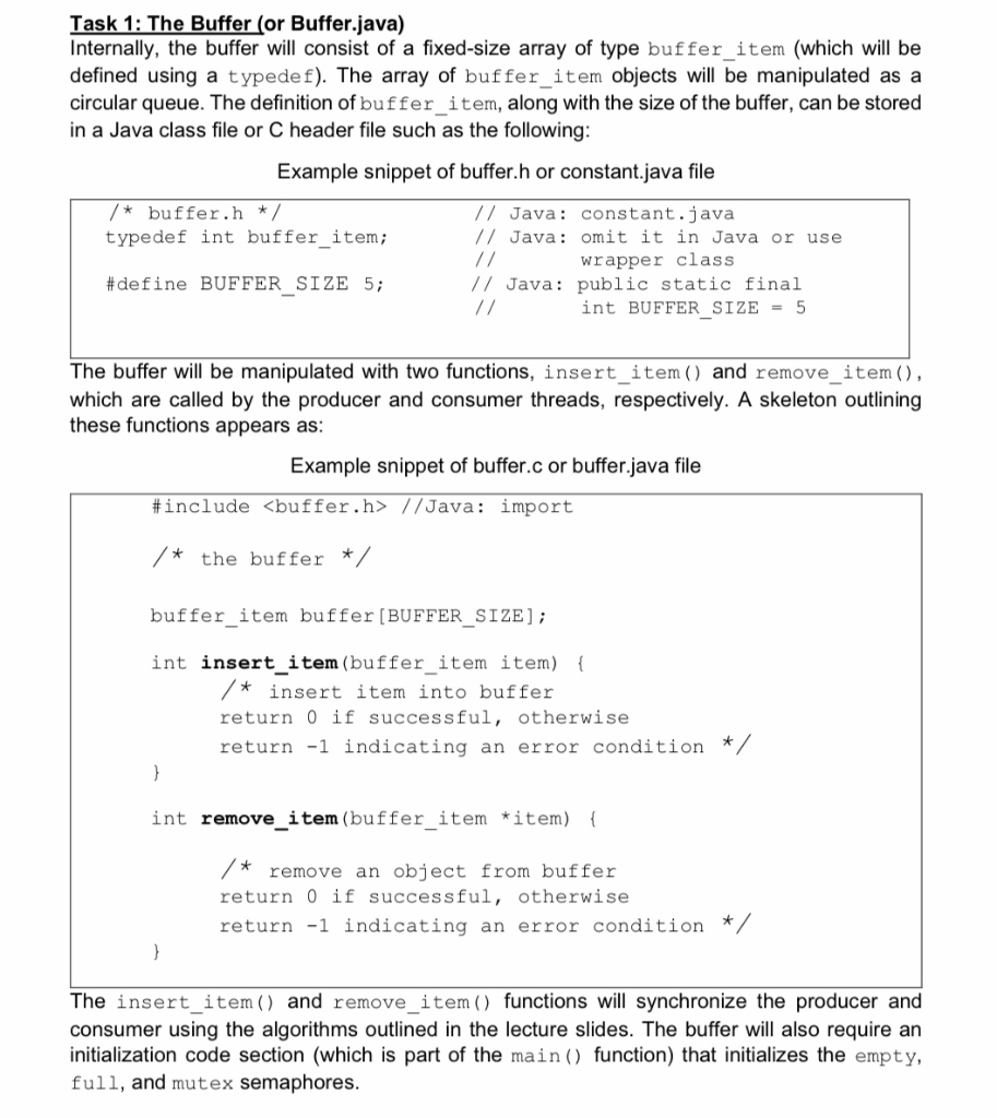 Task 1: The Buffer (or Buffer.java) Internally, the | Chegg.com