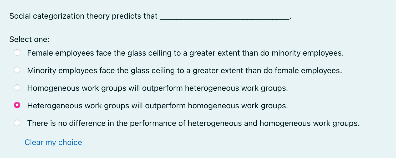 Solved Social Categorization Theory Predicts That Select | Chegg.com