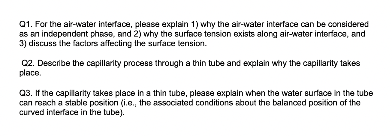 Solved Q1. For the air-water interface, please explain 1) | Chegg.com