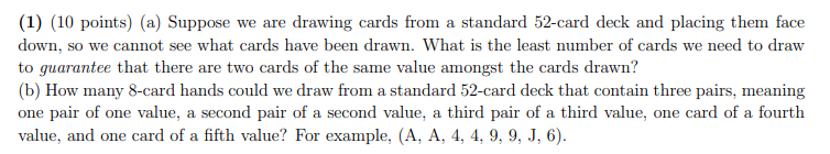 Solved (1) (10 points) (a) Suppose we are drawing cards from | Chegg.com