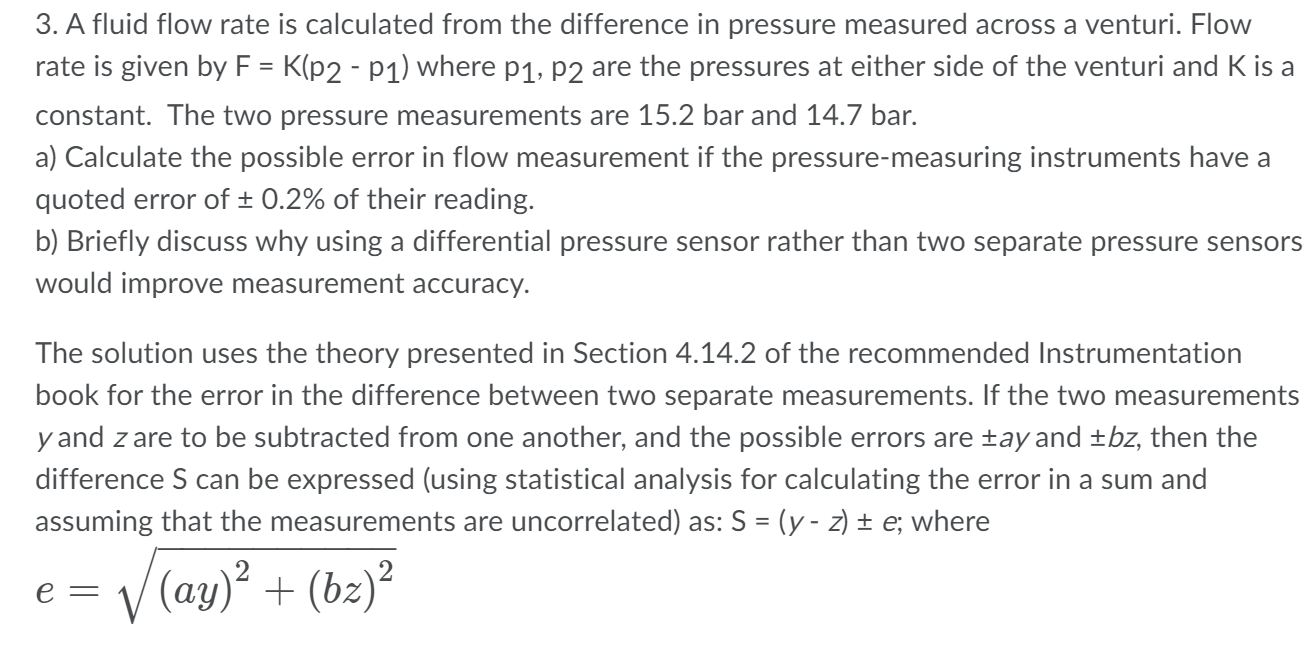 Solved 3. A fluid flow rate is calculated from the | Chegg.com