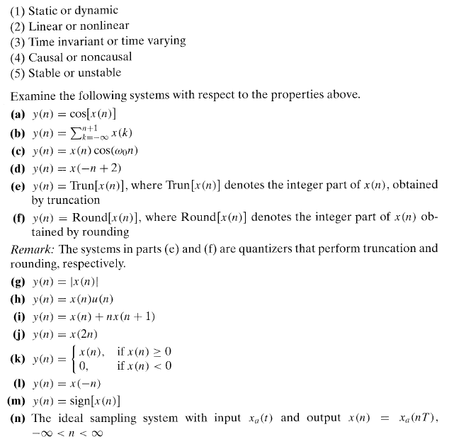 Solved 1 Static Or Dynamic 2 Linear Or Nonlinear 3 Chegg Com