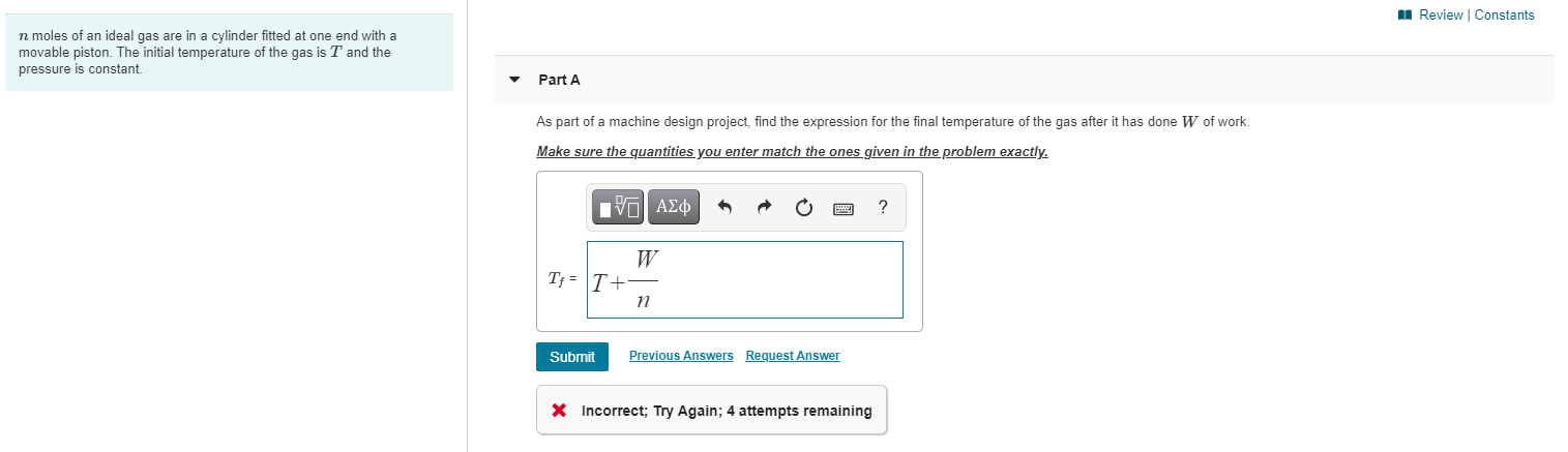 Solved Review Constants n moles of an ideal gas are in a | Chegg.com