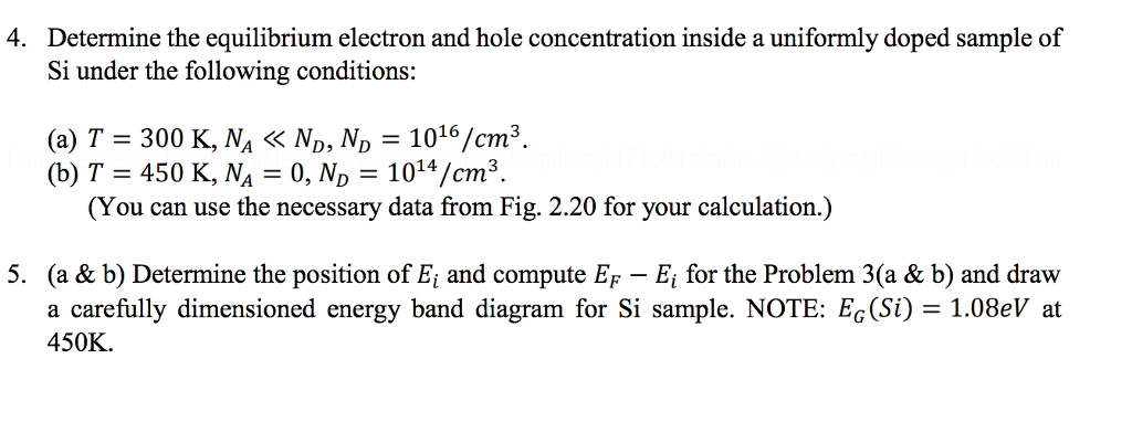 Solved Determine the equilibrium electron and hole | Chegg.com