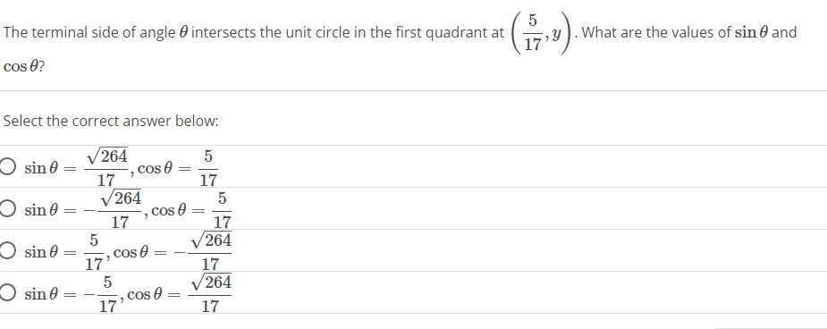 Solved The terminal side of angle θ intersects the unit | Chegg.com