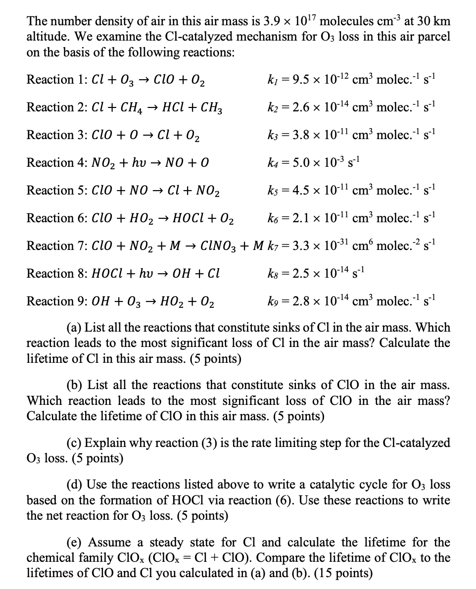 Solved 4. An air mass at 30 km altitude has the following | Chegg.com