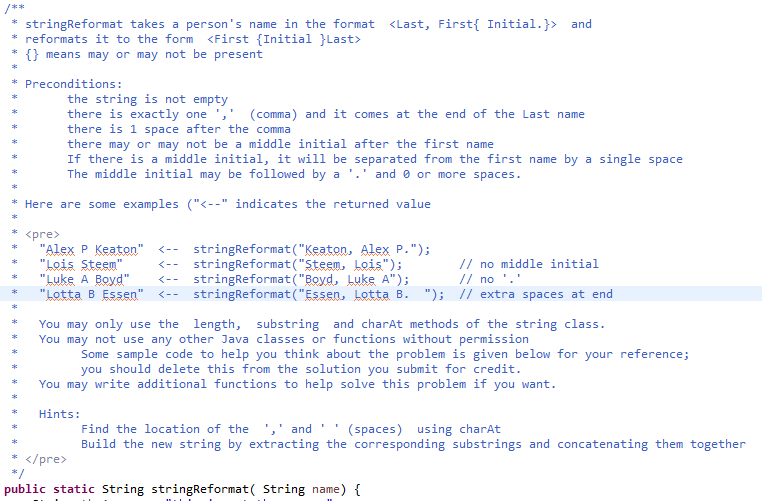 Solved Please write StringReformat code in basic Java format | Chegg.com