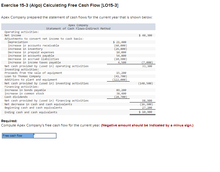 Solved Exerclse 15-3 (Algo) Calculating Free Cash Flow | Chegg.com