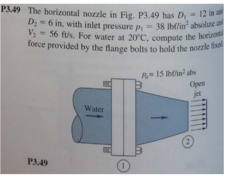Solved P3.49 The horizontal nozzle in Fig. P3.49 has Di = 12