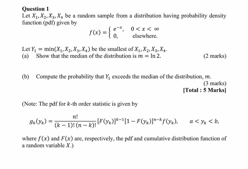 Solved Question 1 Let X1, X2, X3, X4 be a random sample from | Chegg.com