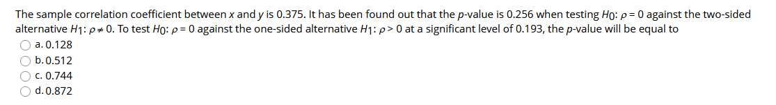 Solved The sample correlation coefficient between x ﻿and | Chegg.com