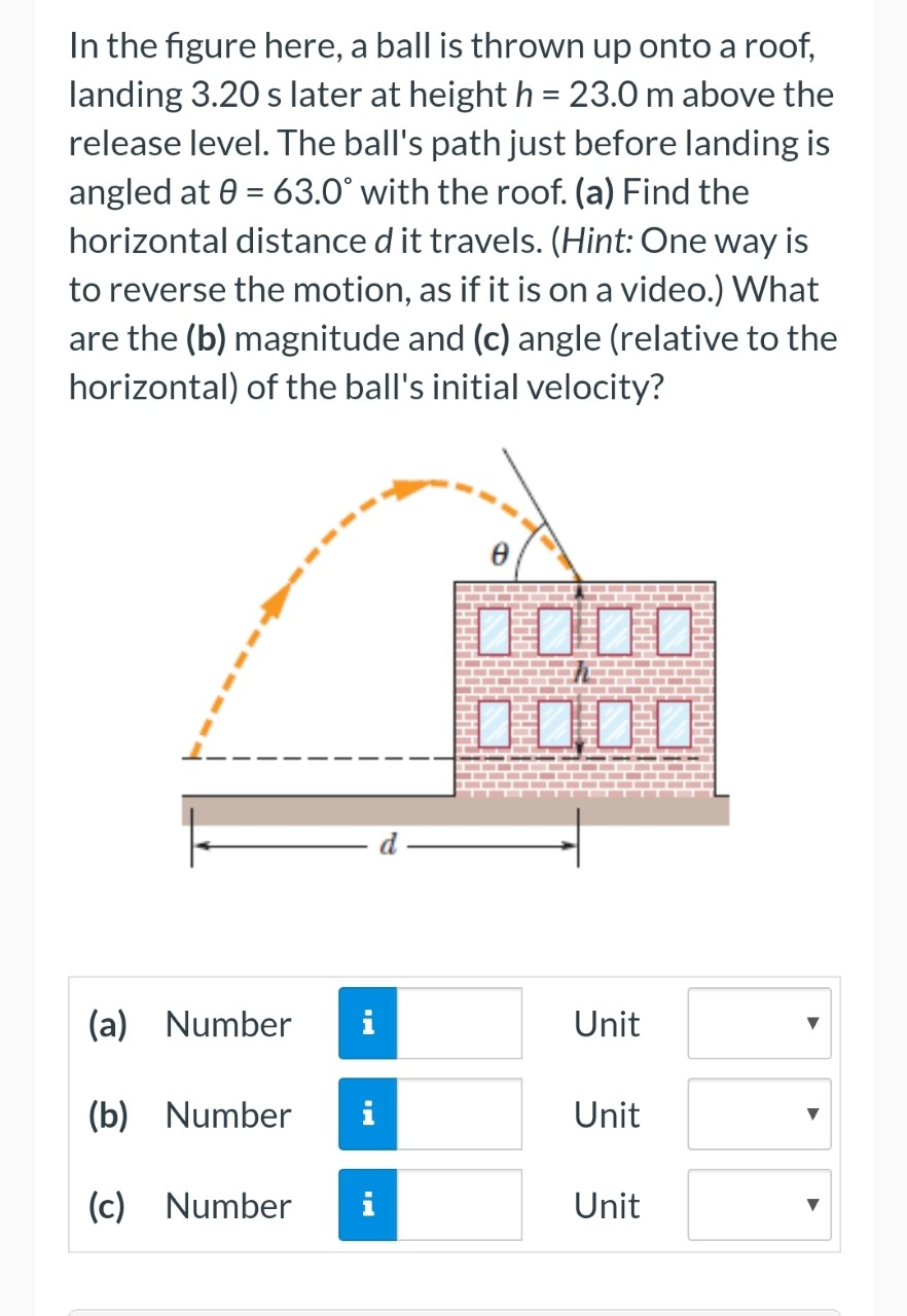 Solved In the figure here, a ball is thrown up onto a roof, | Chegg.com