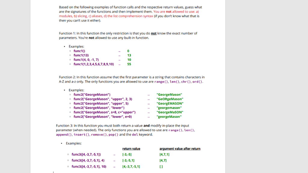 (Solved) : Based Following Examples Function Calls Respective Return ...