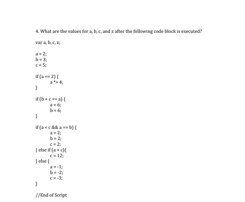 Solved 4 Values B C Z Following Code Block Executed Var B C Z 2 B 3 2 4 B C 6 B 6 C B 2 B 2 C 2 E Q Coursehigh Grades