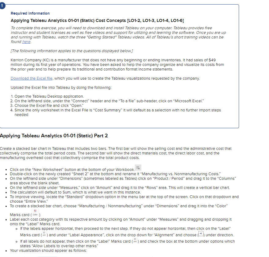 Solved Required Information Applying Tableau Analytics 01-01 