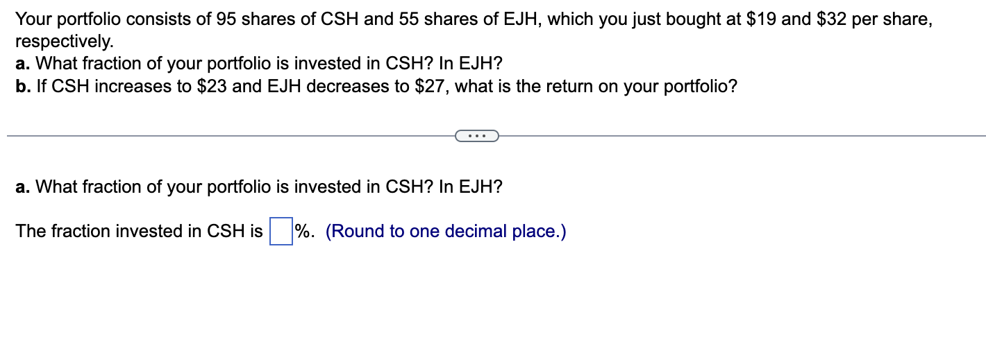 Solved Your portfolio consists of 95 shares of CSH and 55 | Chegg.com