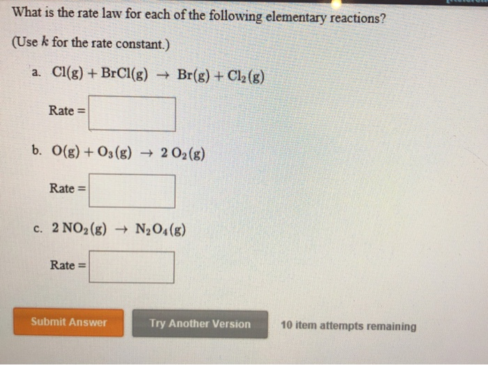 Solved What is the rate law for each of the following | Chegg.com