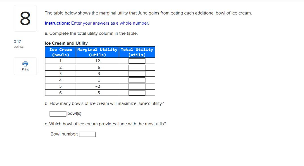 Solved The Table Below Shows The Marginal Utility That June