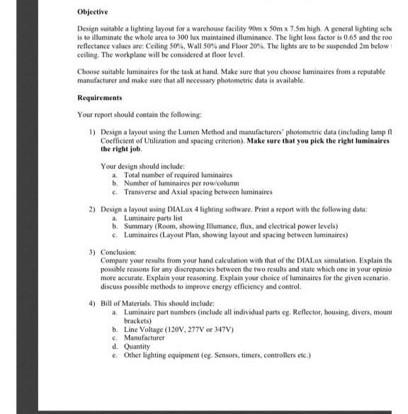 Objective Design Suitable A Lighting Layout For A Chegg Com