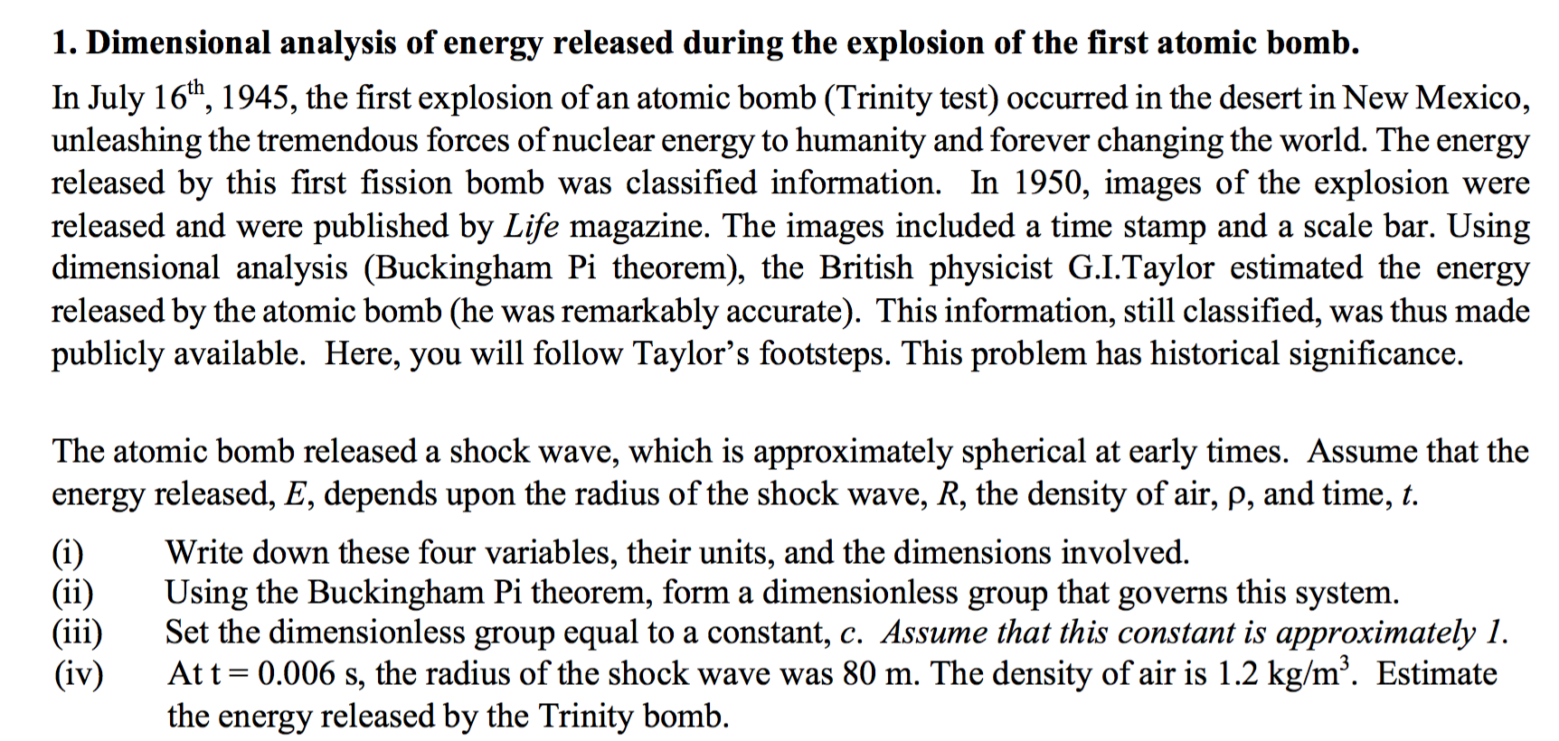 Solved 1. Dimensional analysis of energy released during the | Chegg.com