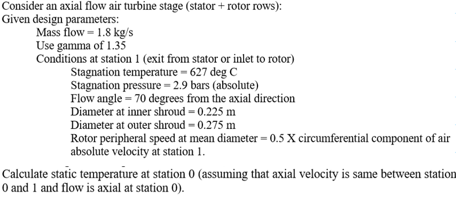 Solved Consider an axial flow air turbine stage (stator + | Chegg.com