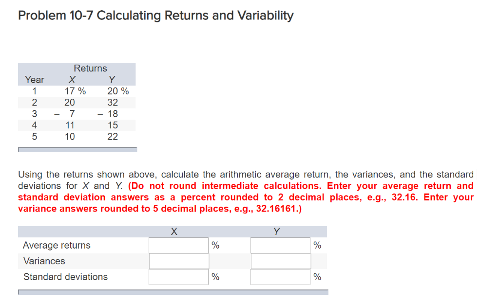 Solved Problem 10-7 Calculating Returns and Variability | Chegg.com
