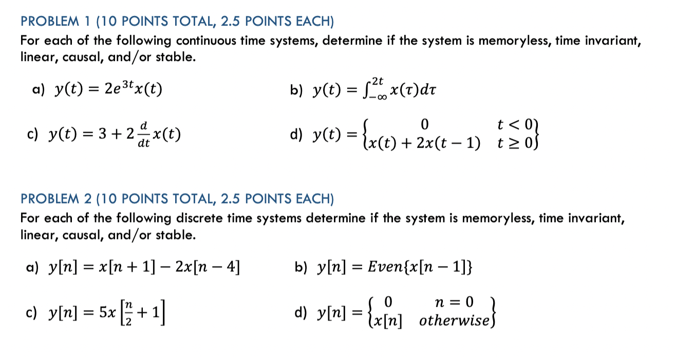 Solved PROBLEM 1 (10 POINTS TOTAL, 2.5 POINTS EACH) For each | Chegg.com