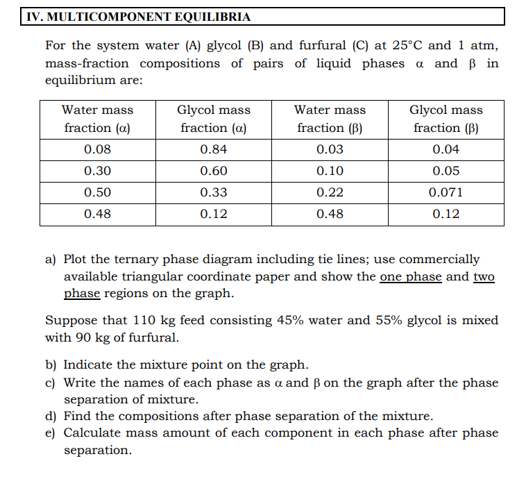 Solved For the system water (A) glycol (B) and furfural (C) | Chegg.com