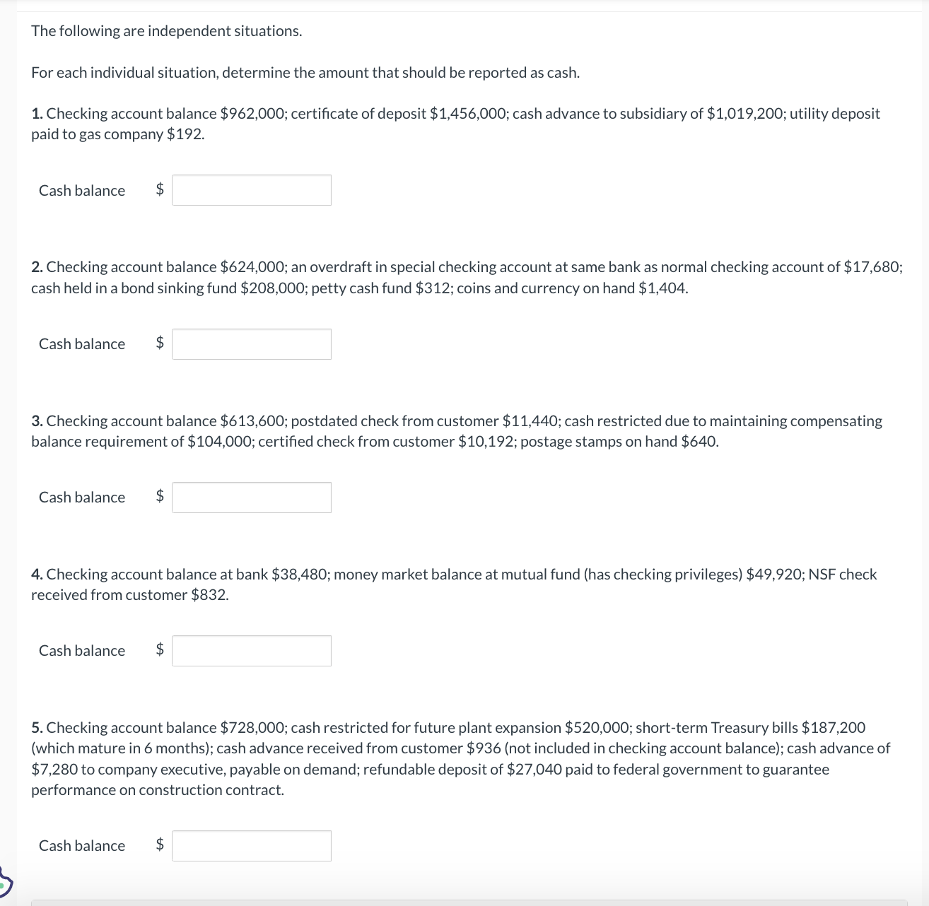 Solved The Following Are Independent Situations. For Each | Chegg.com