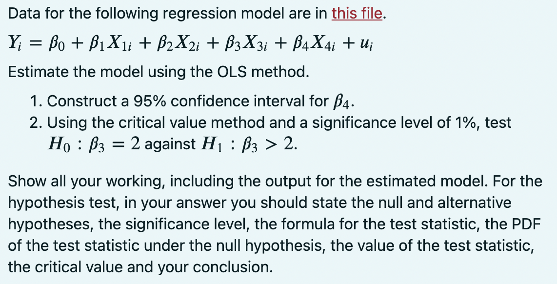 Solved Data for the following regression model are in this | Chegg.com