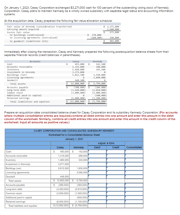 Solved On January 1, 2021. Casey Corporation exchanged | Chegg.com