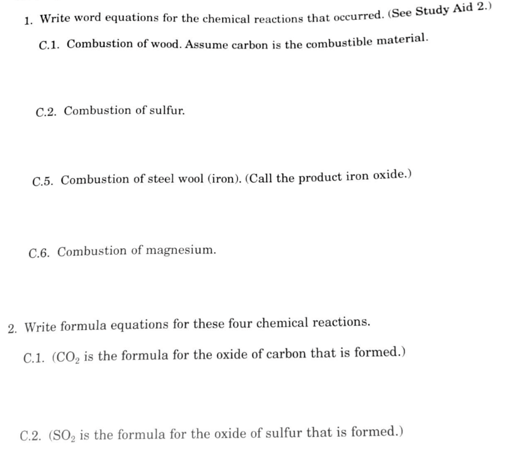 Solved 1. Write word equations for the chemical reactions